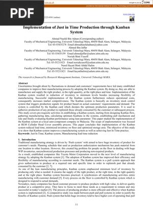 Implementation of Just in Time Production through Kanban System