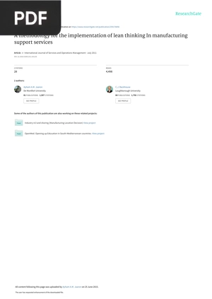A methodology for the implementation of lean thinking in manufacturing support services