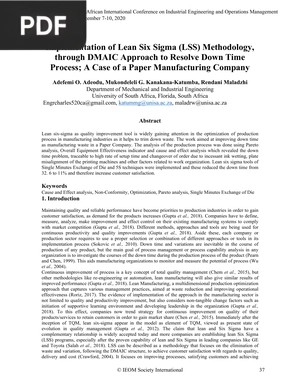 Implementation of Lean Six Sigma (LSS) Methodology, through DMAIC Approach to Resolve Down Time Process; A Case of a Paper Manufacturing Company