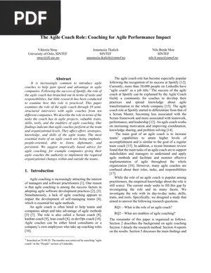 The Agile Coach Role: Coaching for Agile Performance Impact (Article)