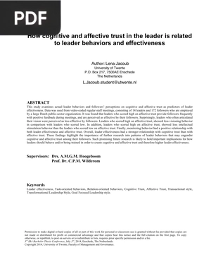How cognitive and affective trust in the leader is related to leader behaviors and effectiveness