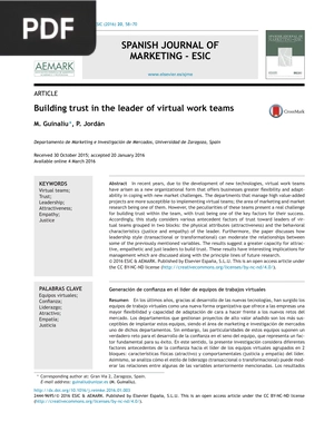 Building trust in the leader of virtual work teams