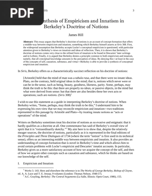 The Synthesis of Empiricism and Innatism in Berkeley’s Doctrine of Notions