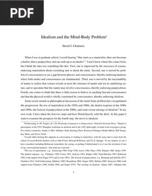dealism and the Mind-Body Problem