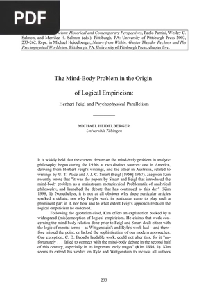 The Mind-Body Problem in the Origin of Logical Empiricism