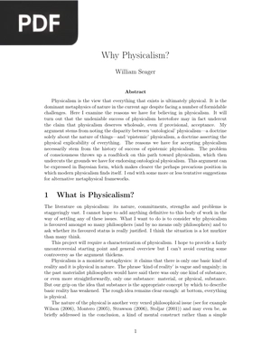 Why Physicalism