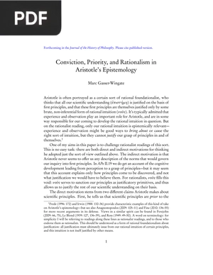 Conviction, Priority, and Rationalism in Aristotle’s Epistemology