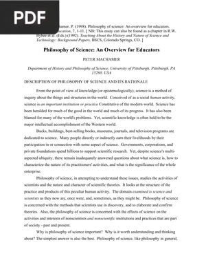 Philosophy of Science - An Overview for Educators