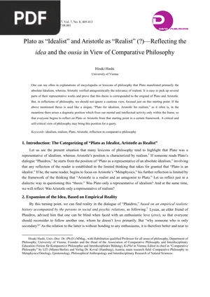 Plato as “Idealist” and Aristotle as “Realist” - Reflecting the idea and the ousia in View of Comparative Philosophy (Article)
