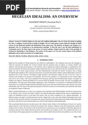 Hegelian idealism - an overview (Article)