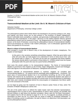 Transcendental Idealism at the Limit - On A. W. Moore's Criticism of Kant