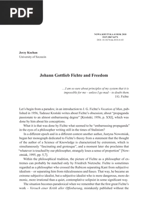 Johann Gottlieb Fichte and Freedom