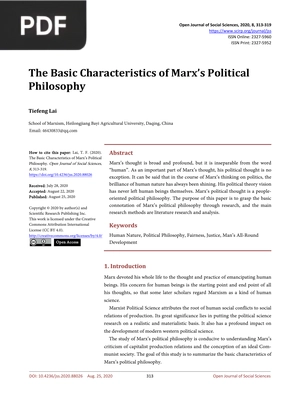 The Basic Characteristics of Marx’s Political Philosophy (Article)