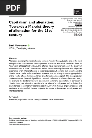 Capitalism and alienation - Towards a Marxist theory of alienation for the 21st century