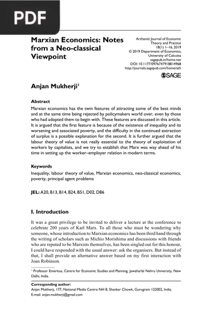 Marxian Economics - Notes from a Neo-classical Viewpoint