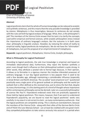 Philosophy and Logical Positivism (Article)