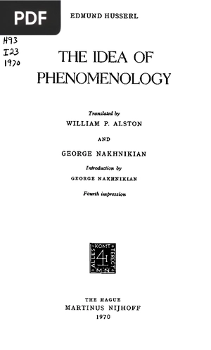 The Idea Of Phenomenology