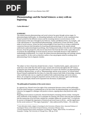 Phenomenology and the Social Sciences - a story with no beginning