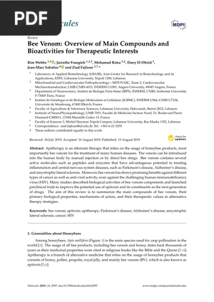 Bee Venom - Overview of Main Compounds and Bioactivities for Therapeutic Interests