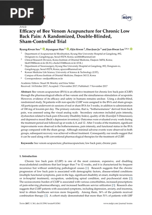 Efficacy of Bee Venom Acupuncture for Chronic Low Back Pain - A Randomized, Double-Blinded, Sham-Controlled Trial