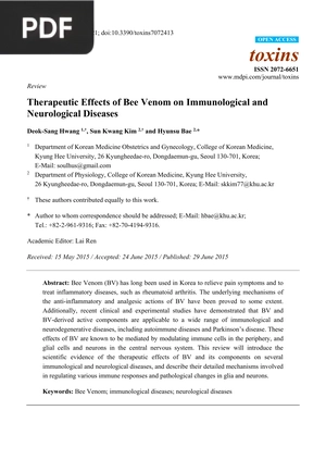 Therapeutic Effects of Bee Venom on Immunological and Neurological Diseases  (Article)