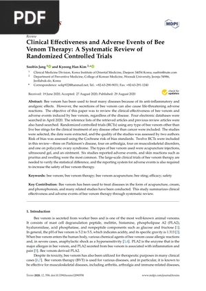 Clinical Effectiveness and Adverse Events of Bee Venom Therapy - A Systematic Review of Randomized Controlled Trials