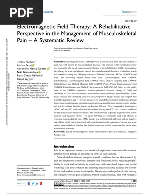 Electromagnetic Field Therapy - A Rehabilitative Perspective in the Management of Musculoskeletal Pain – A Systematic Review