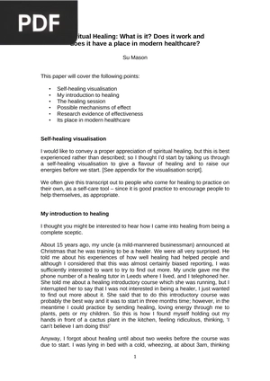 Spiritual Healing - What is it - Does it work and does it have a place in modern healthcare