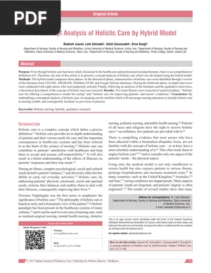 A Concept Analysis of Holistic Care by Hybrid Model (Article)