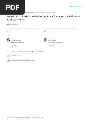 Holistic Medicine in Late Modernity Some Theses on the Efficacy of Spiritual Healing