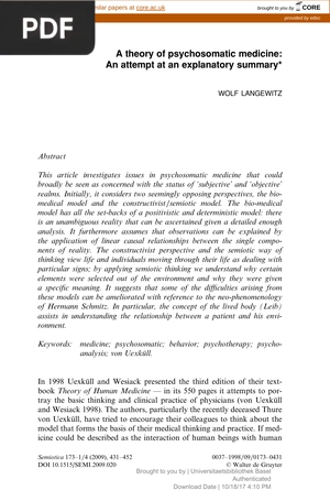 A theory of psychosomatic medicine - An attempt at an explanatory summary