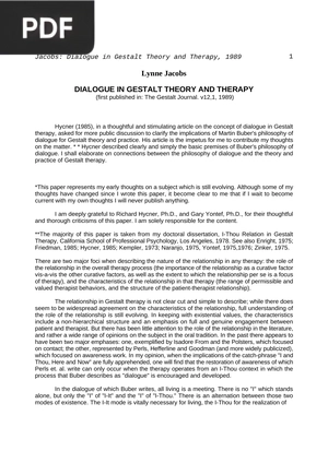 Dialogue in gestalt theory and therapy