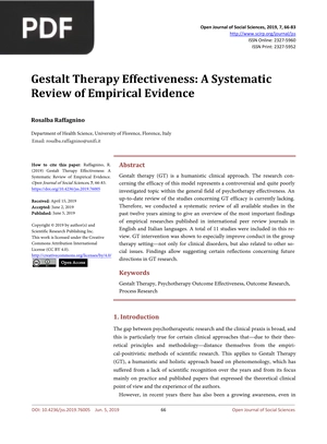 Gestalt Therapy Effectiveness - A Systematic Review of Empirical Evidence