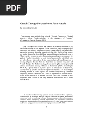 Gestalt Therapy Perspective on Panic Attacks