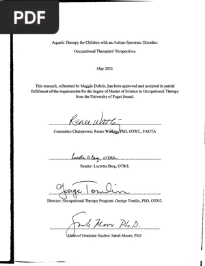 Aquatic Therapy for Children with an Autism Spectrum Disorder - Occupational Therapists' Perspectives