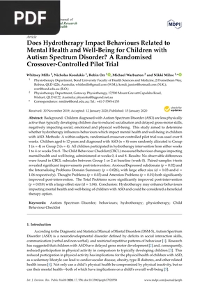 Does Hydrotherapy Impact Behaviours Related to Mental Health and Well-Being for Children with Autism Spectrum Disorder