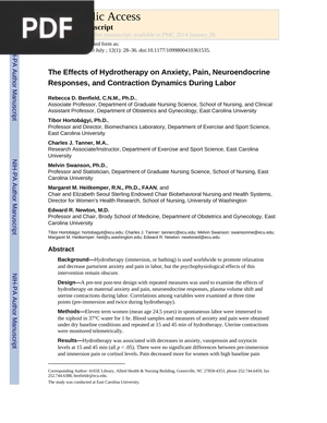 The Effects of Hydrotherapy on Anxiety, Pain, Neuroendocrine Responses, and Contraction Dynamics During Labor