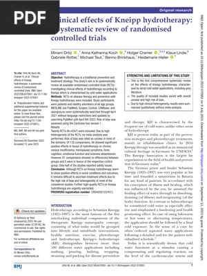 Clinical effects of Kneipp hydrotherapy - a systematic review of randomised controlled trials (Article)