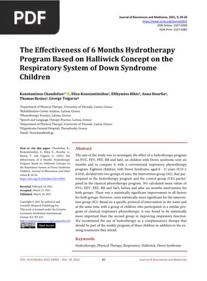 The Effectiveness of 6 Months Hydrotherapy Program Based on Halliwick Concept on the Respiratory System of Down Syndrome Children (Article)