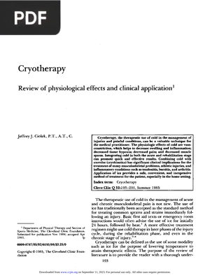 Cryotherapy - Review of physiological effects and clinical application (Article)