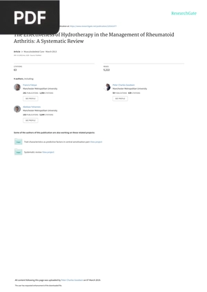 The Effectiveness of Hydrotherapy in the Management of Rheumatoid Arthritis - A Systematic Review