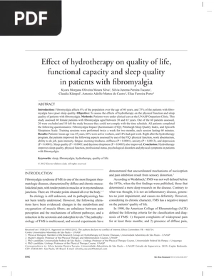 Effect of hydrotherapy on quality of life, functional capacity and sleep quality in patients with fi bromyalgia (Article)