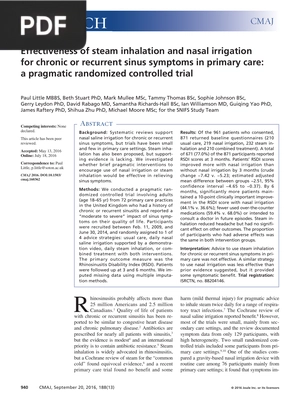 Effectiveness of steam inhalation and nasal irrigation for chronic or recurrent sinus symptoms in primary care - a pragmatic randomized controlled trial (Article)
