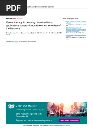 Ozone therapy in dentistry - from traditional applications towards innovative ones. A review of the literature (Articulo)
