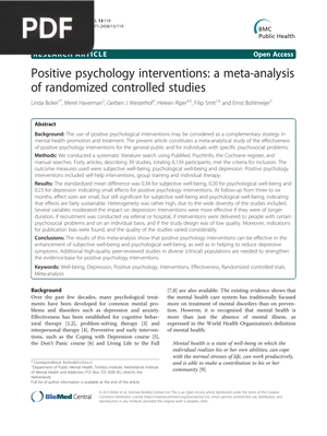 Positive psychology interventions - a meta-analysis of randomized controlled studies