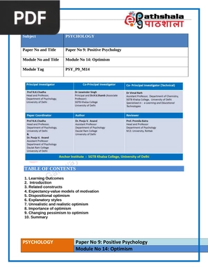 Positive Psychology - Optimism (Article)