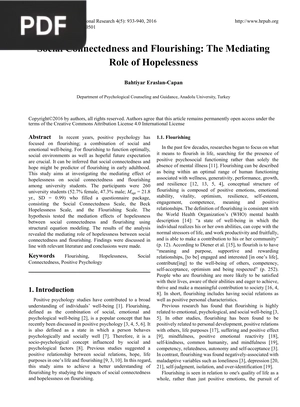 Social Connectedness and Flourishing - The Mediating Role of Hopelessness