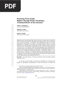 Promoting Work–Family Balance Through Positive Psychology -  A Practical Review of the Literature