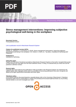 Stress management interventions - Improving subjective psychological well-being in the workplace