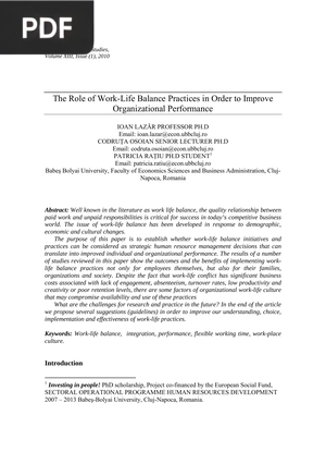 The Role of Work-Life Balance Practices in Order to Improve Organizational Performance